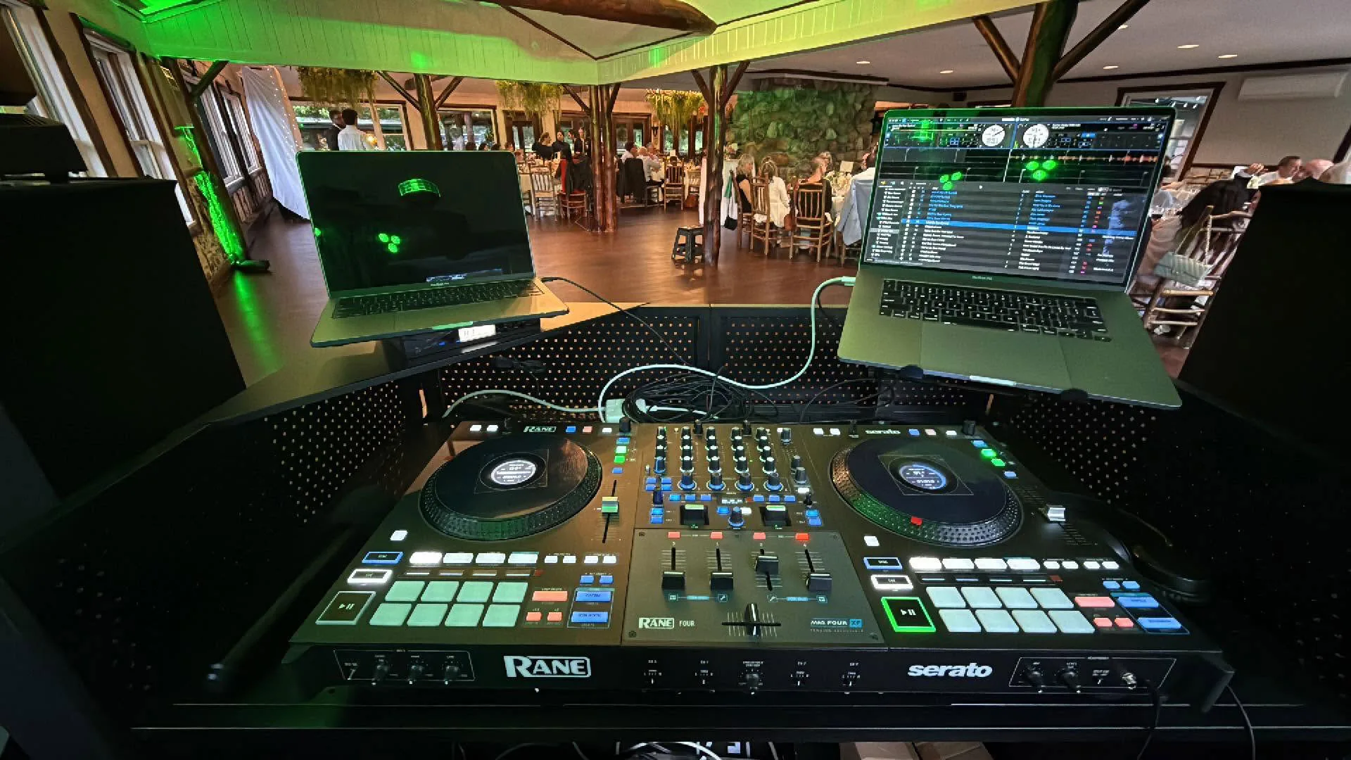 MX Productions DJ controller set up at an Adirondack wedding reception