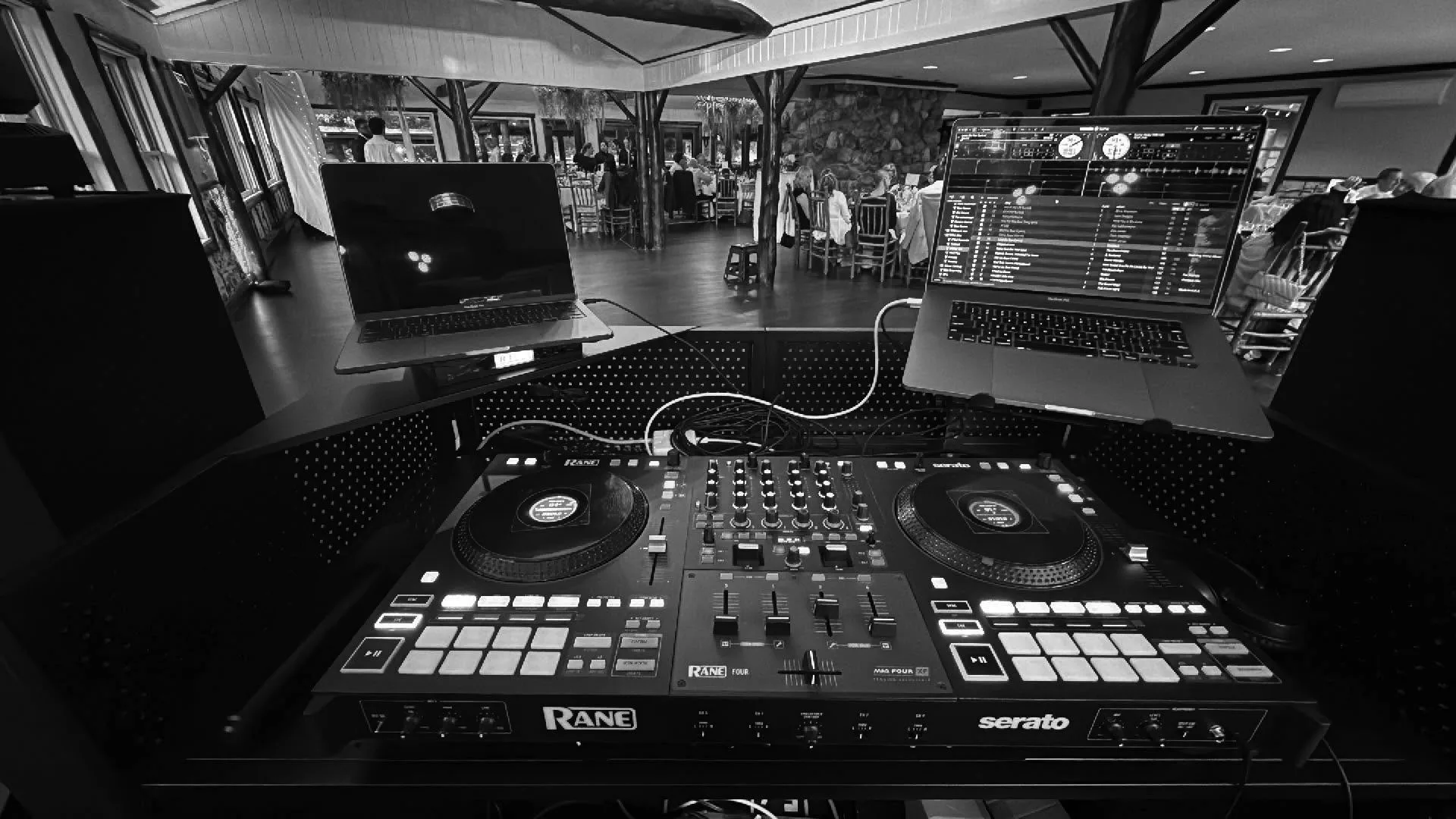 MX Productions DJ controller and laptops set up for an Adirondack event