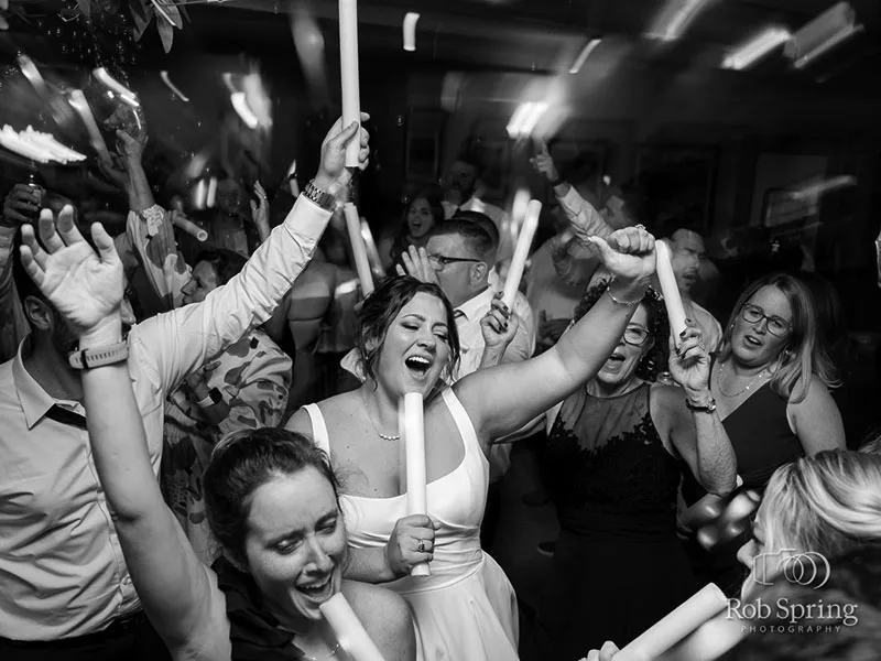 Wedding guests dancing at an Adirondack reception with MX Productions